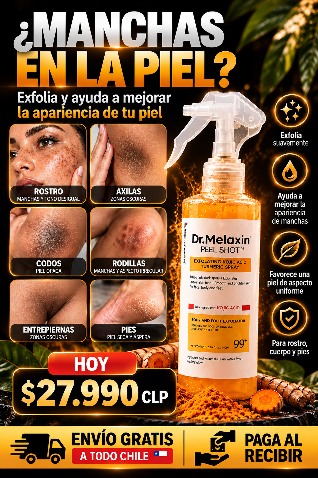 Melaxin™ – Spray Exfoliante para una Piel Lisa y de Tono Uniforme.